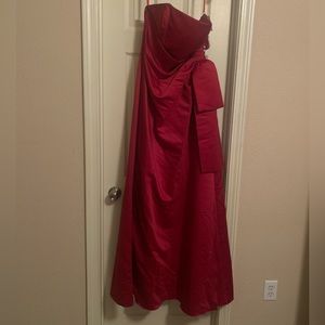 Mori Lee red satin a-line ball gown